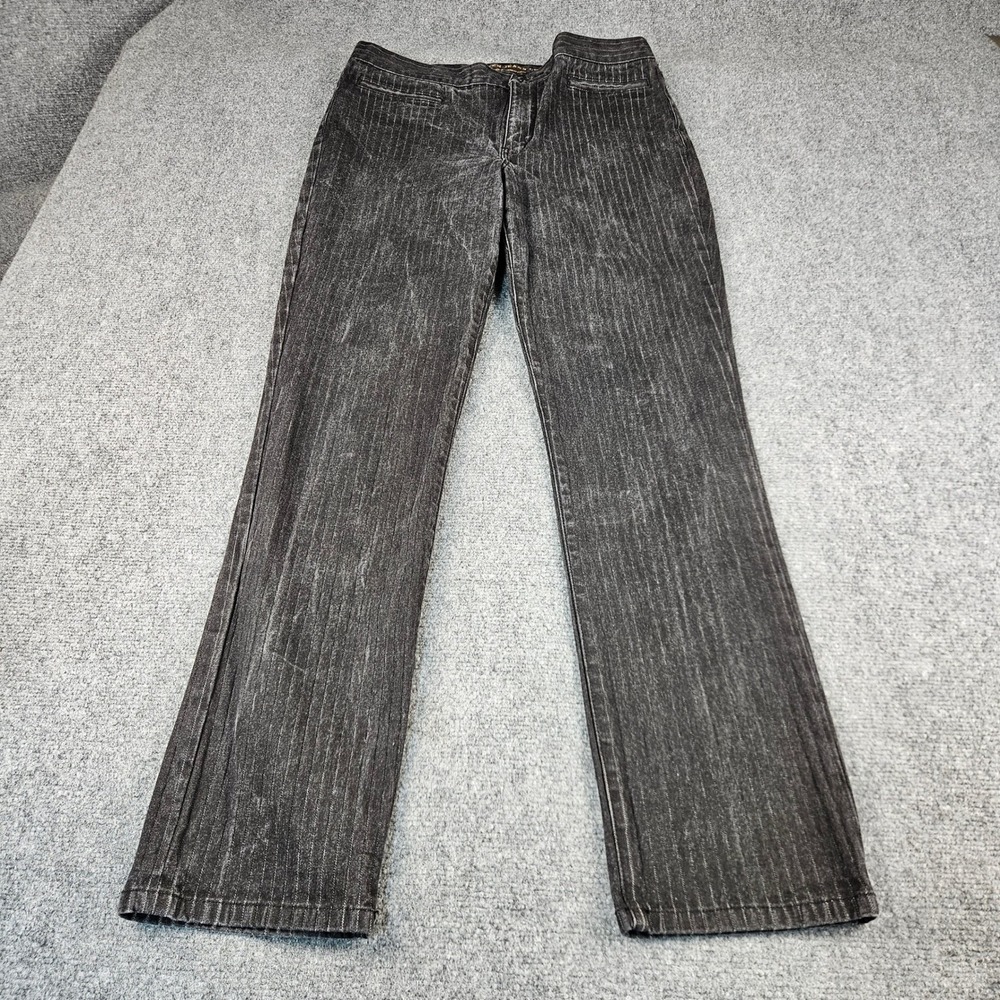 Lauren Ralph Lauren Pinstripe Denim Pants Black Faded Straight Leg Size 10